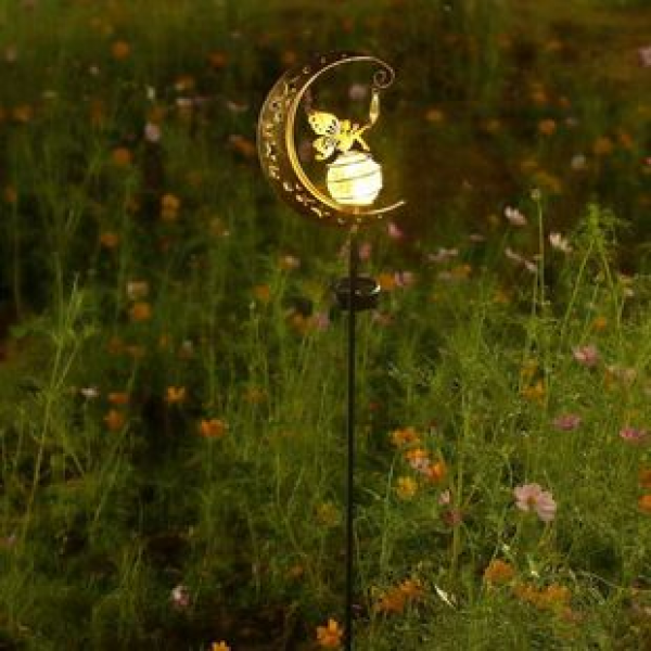 Solar powered outdoor moon villa home courtyard lamp flower fairy wrought iron antique garden atmosphere decoration lamp