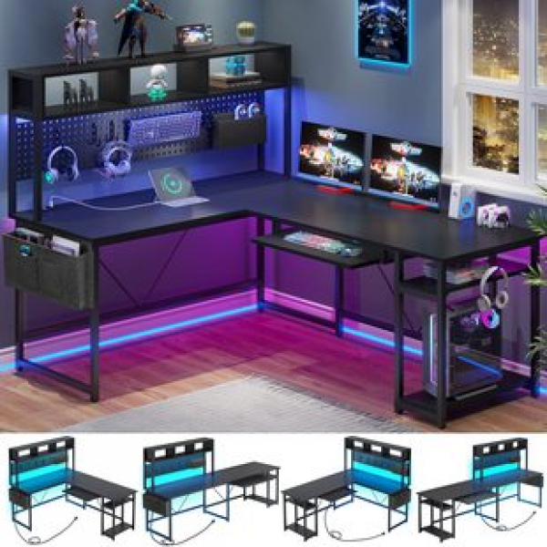 Corner gaming desk, computer desk, desktop home double desk, bookshelf, bedroom corner desk, office desk, workbench