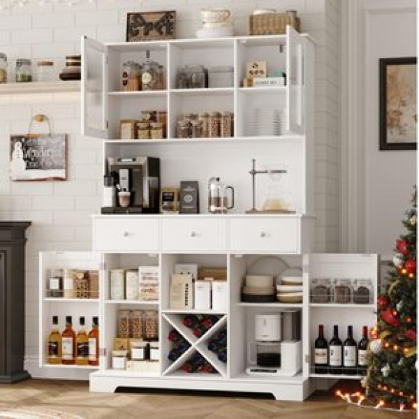 Cross border direct sales dining cabinet, wall mounted integrated storage cabinet, living room storage cabinet, antique style 2025 new tea cabinet trend