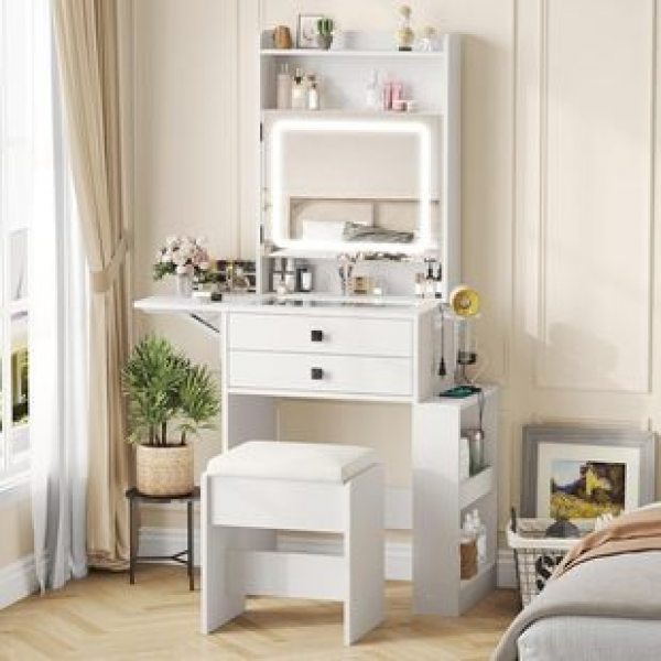 Dressing table, panel furniture, modern and simple bedroom with lights, foldable panels, cross-border Amazon factory direct sales trend