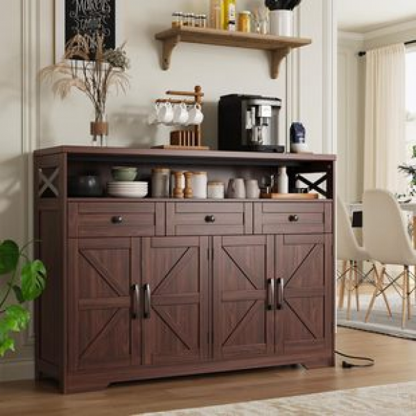 Farmhouse Locker Kitchen Food Storage Room Wooden Cabinet Kitchen Cabinet 51 "Dark Brown Buffet Tableware Cabinet Trendy