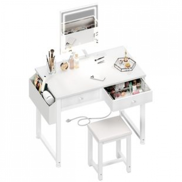 Amazon cross-border hot selling vanity and chair with power socket, white vanity with mirror and light