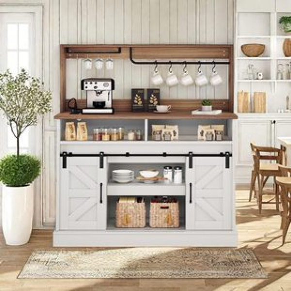 Farmhouse solid wood dining cabinet, minimalist living room, wall facing kitchen cabinet, double door wine cabinet, storage rack, tea and water cabinet, trendy storage