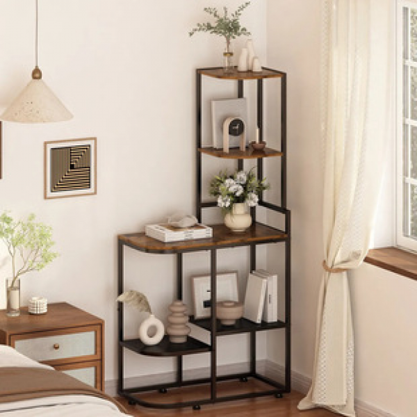 Cross border bookshelf floor to ceiling corner storage rack, wrought iron creative display rack, living room upright simple storage rack