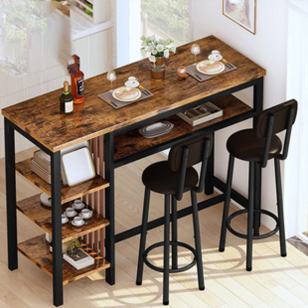 Cross border kitchen counter with 4 storage shelves, high dining table set, Amazon popular bar dining table set