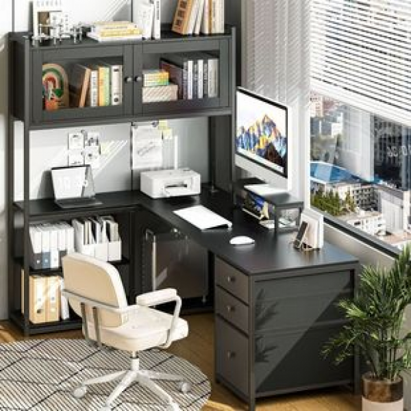 Cross border industrial simple desktop computer desk, steel wood combination living room, iron work desk, multifunctional multi-layer storage desk