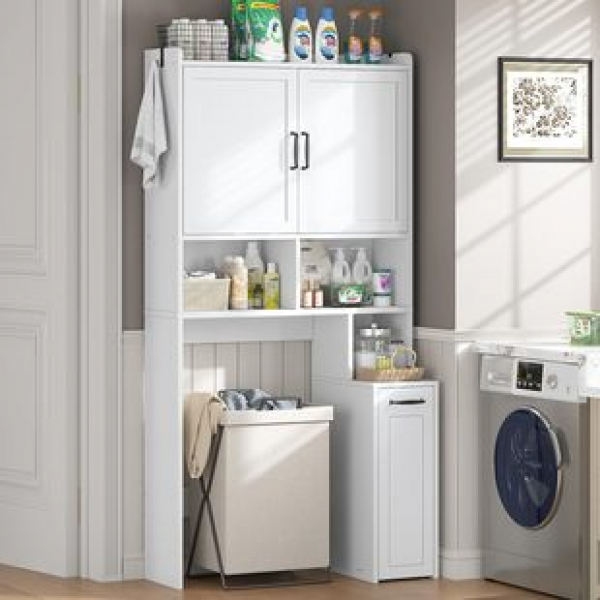 Flat bathroom narrow storage cabinet with adjustable shelf and open shelf, Amazon foreign trade hot selling