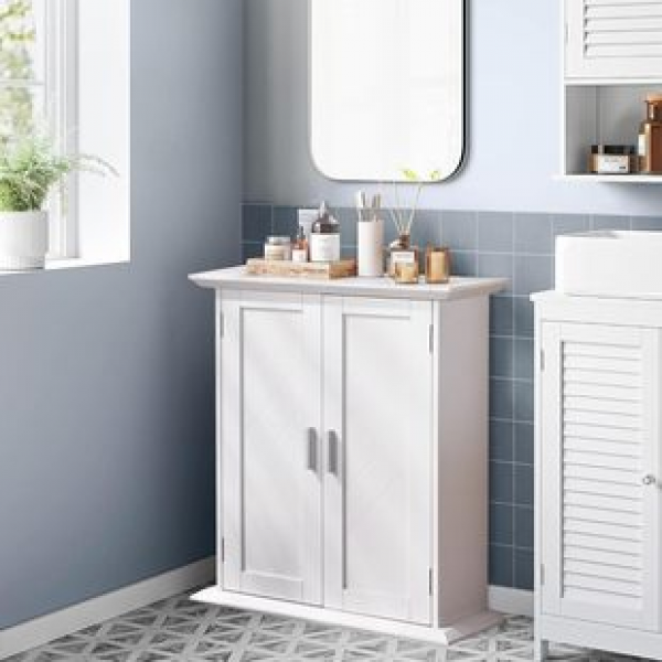 Floor standing storage cabinet with double doors in the corner of the panel bathroom cabinet, white bathroom cabinet, Amazon foreign trade hot selling