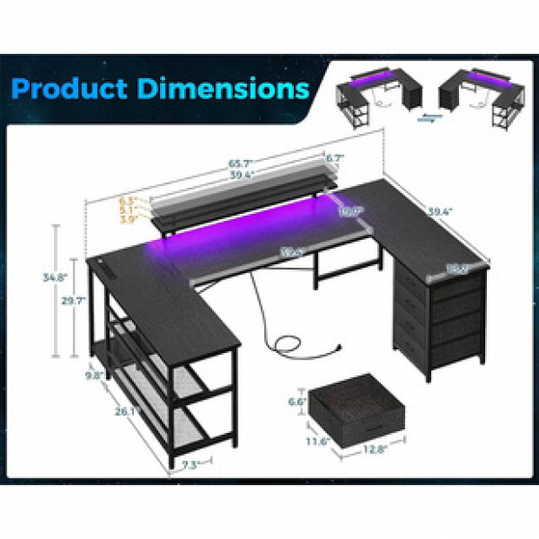 L-shaped corner desk, bookshelf integrated desk, anti-collision rounded corner computer desk, home student writing desk, bedroom trendy