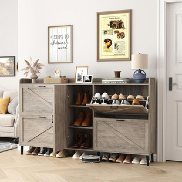 The entrance is simple and modern, and the adjustable side cabinet is used for storing boots. The Amazon panel shoe cabinet is a light luxury shoe cabinet