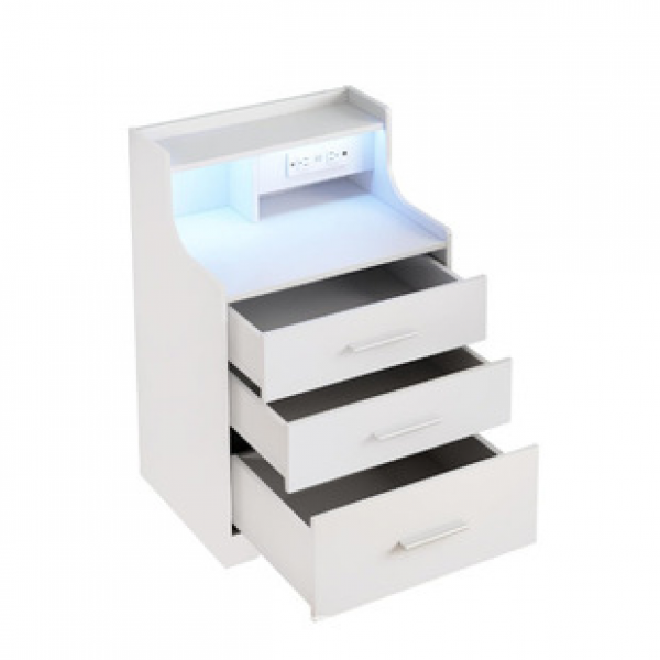 Cross border manufacturer direct sales home with three pull LED multifunctional bedside table Amazon hot selling foreign trade bedside table