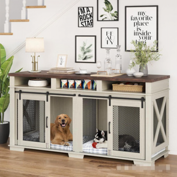 Board decoration dog box with double doors and double cages for storage space, cross-border direct sales, Amazon hot selling dog cage furniture