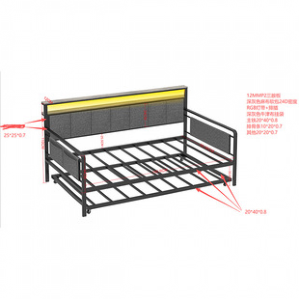 Cross border manufacturer direct sales of single metal sofa bed, iron sofa bed for sale, bedroom furniture, small-sized single bed