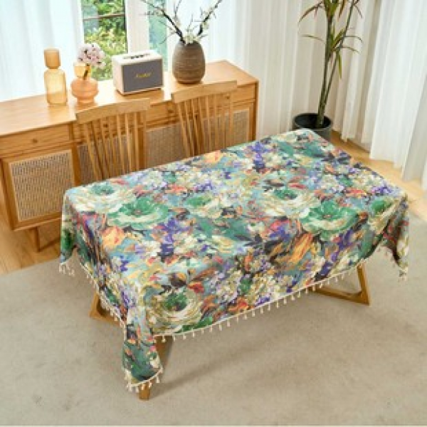 1pc light luxury high-end oil painting dining table tablecloth living room home decoration anti oil easy to clean high-end feeling