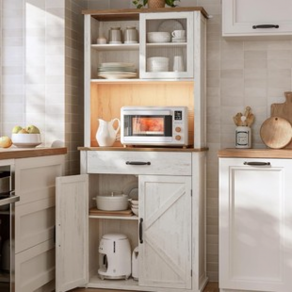 Coffee bar cabinet with adjustable shelf suitable for kitchen, living room, storage rack, Amazon export, cross-border bathroom storage cabinet