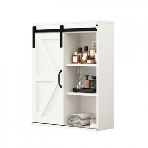 Amazon foreign trade hot selling plate with sliding barn single door storage cabinet, farmhouse wall storage, bathroom cabinet trend