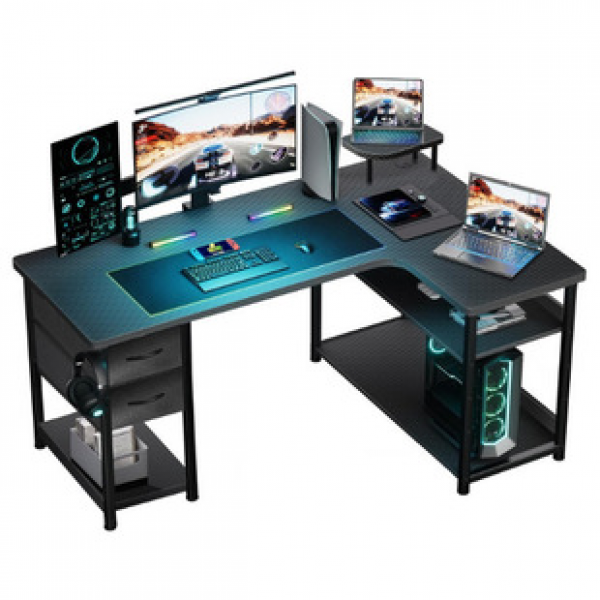 Corner gaming desk, computer desk, double desktop, simple home desk, bookshelf, bedroom, L-shaped learning and office desk