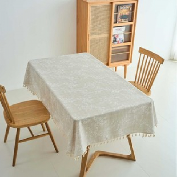 1pc light luxury high-end cotton and linen leaf dining table tablecloth living room home decoration oil resistant and easy to clean high-end table