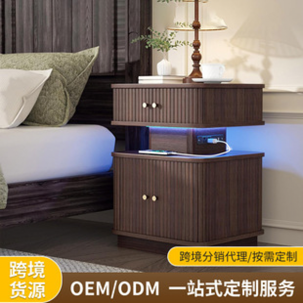 Cross border small minimalist modern home bedside cabinet with trendy LED lights rechargeable rental bedroom bedside table
