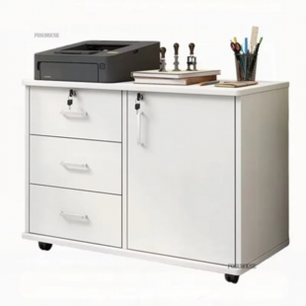 Wooden lockable drawer cabinet, under table storage, low cabinet, printer storage cabinet, file cabinet, office mobile side cabinet