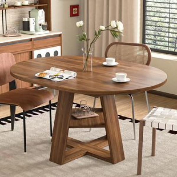 Modern Kitchen Elliptical Space Kitchen Living Room with Storage Rack Cross border Foreign Trade Amazon Scalable Round Dining Table