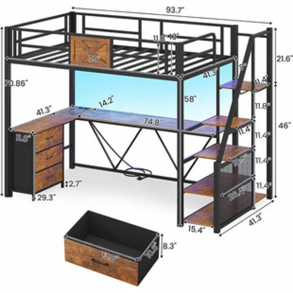 New Iron Elevated Bed Multi functional Attic Bed Simple and Space saving Small House Bed Under Table Iron Frame Bed Northern European Trend