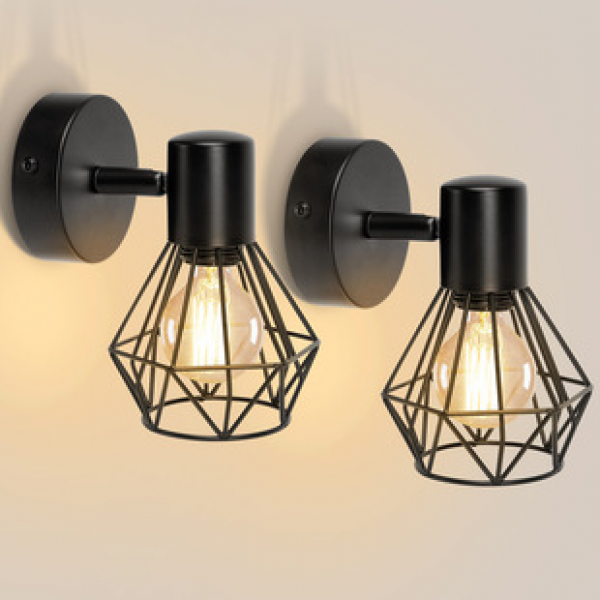 Retro Wall Lamp with Iron Art Line, Indoor Black Wall Lamp, Industrial Wall Lamp with Adjustable Wall, Suitable for Living Room and Bedroom