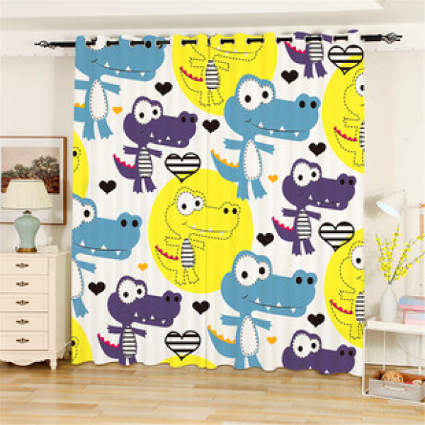 Children's cartoon bedroom bay window, floor to ceiling non perforated blackout curtain, digital printed pink children's room curtain