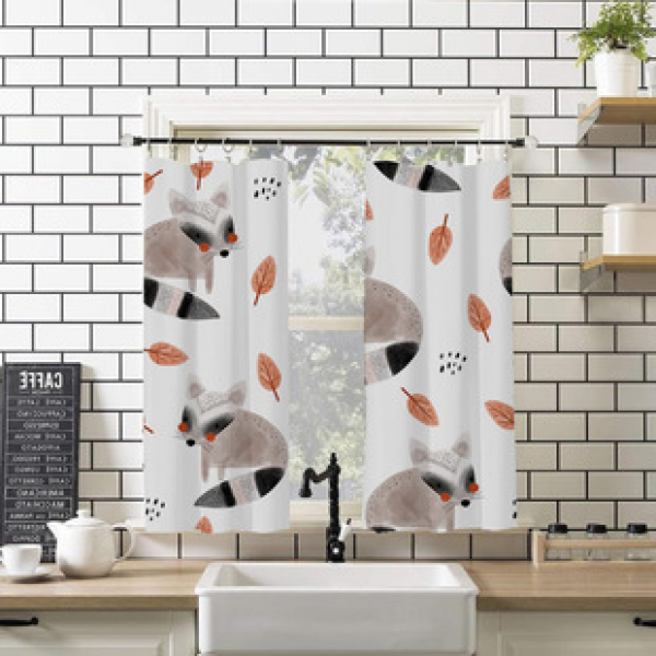 Hot selling cotton and linen cartoon small curtains, short windows for bedrooms, fresh and semi shaded kitchen cabinets, door curtains