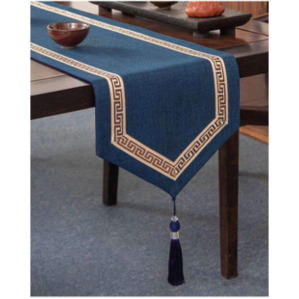 Cross border new Chinese style cotton and linen table flag, double-sided composite tea table, dining table, TV cabinet, high-end boutique, linen texture