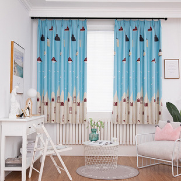 Foreign trade hot selling curtain fabric, simple modern fabric, bedroom children's curtain fabric, heat insulation, sun protection, shading, Amazon blue powder