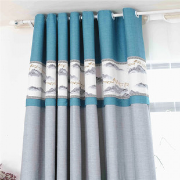 Chinese style curtains, bedroom with thickened landscape, high shading relief embroidery, bedroom, living room, swan linen, Chinese style