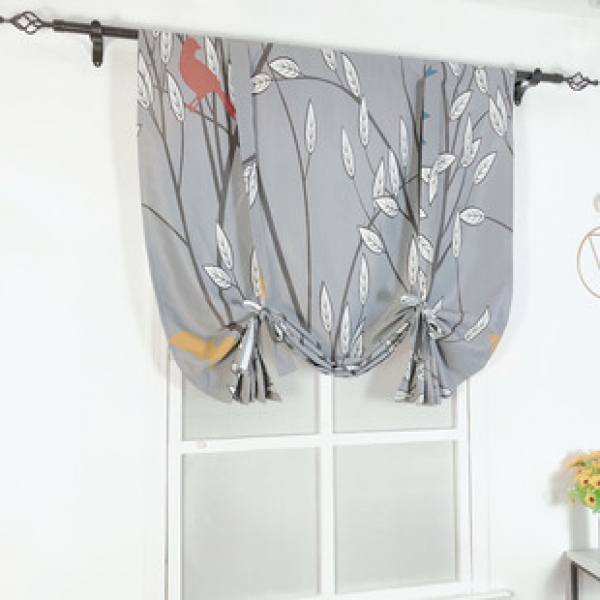 European, American, Nordic curtain fabric embroidered curtain finished product Roman curtain gray leaf simple small window short curtain for foreign trade