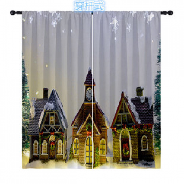 Cross border hot selling 3D digital printing Christmas series waterproof and blackout fabric curtains, outdoor partition decoration landscape paintings