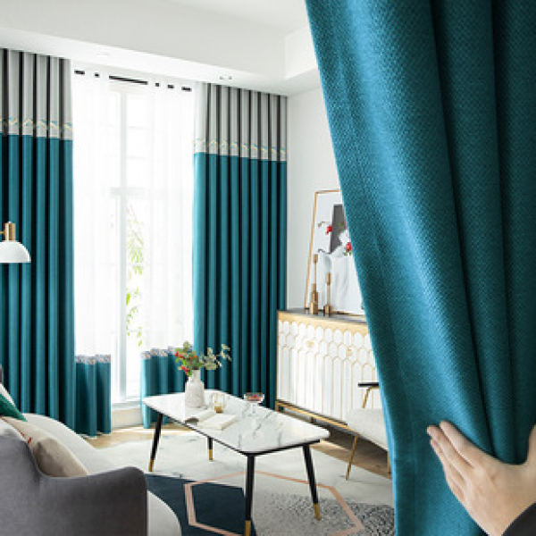 2021 Manufacturer's Exhibition New Diamond Hemp Solid Color Splicing Living Room and Bedroom Engineering 1200g Fabric Curtain