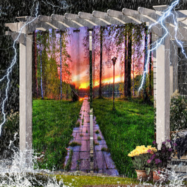Kelaitu curtain and window screen manufacturer supplies cross-border platform outdoor rainy day series high-definition 3D outdoor landscape waterproofing