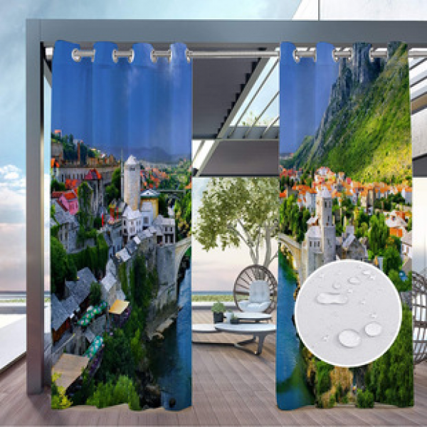 Kelaitu curtain and window screen manufacturer supplies cross-border platform outdoor rainy day series high-definition 3D outdoor landscape waterproofing
