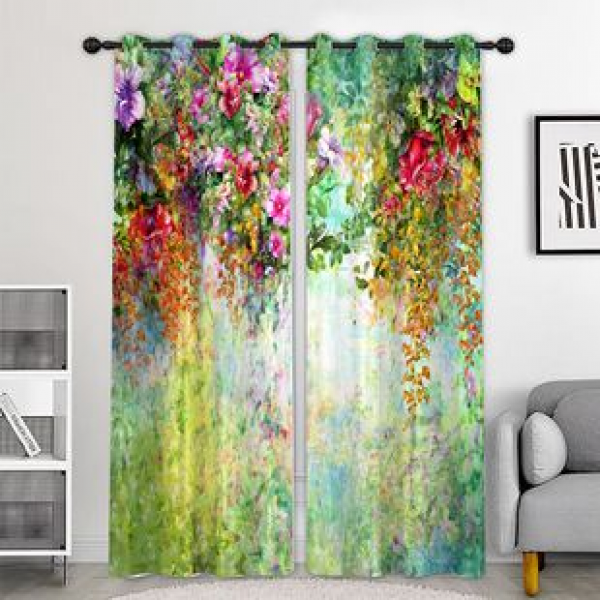 Cross border hot selling printed curtains 3D digital Amazon floral European and American perforated foreign trade curtain products American style