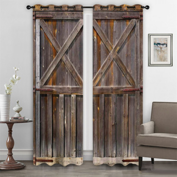 Cross border hot selling factory direct sales, digital printing, retro wooden doors, modern creativity, personalized curtains are available
