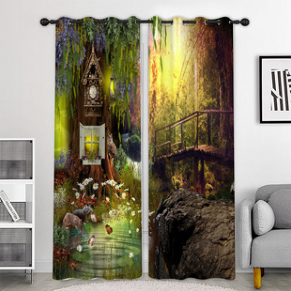 Cross border hot selling factory direct sales, digital printing, dreamy forest, creative and personalized curtains are available