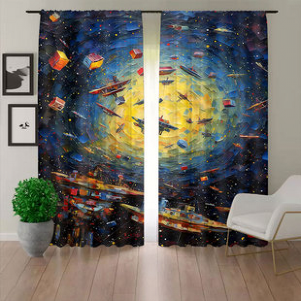 Cross border hot selling factory direct sales 3D digital printing Van Gogh starry sky pattern curtains