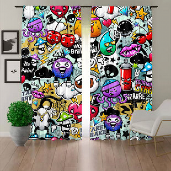 Cross border hot selling factory direct sales of 3D digital printing cool graffiti series patterned curtains