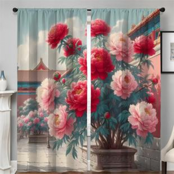 2pcs New Peony Flower Pattern Cross border Manufacturer Supply Living Room Bedroom Digital Printing High Precision Curtains