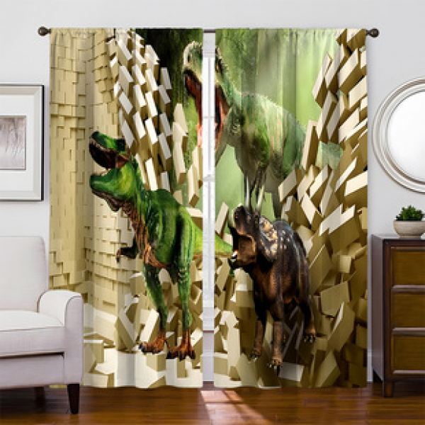 2pcs new Tyrannosaurus rex pattern cross-border manufacturer supplies high-precision digital printed curtains for living rooms and bedrooms