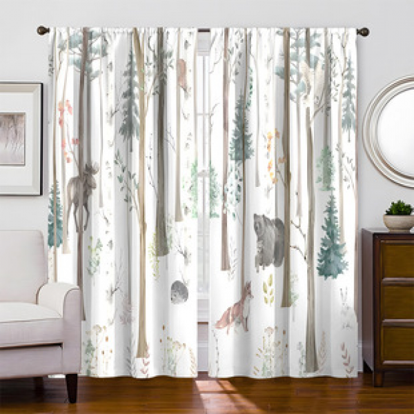 2pcs New Forest Animal Solid Color Pattern Cross border Manufacturer Supply Living Room Bedroom Digital Printing High Precision Window