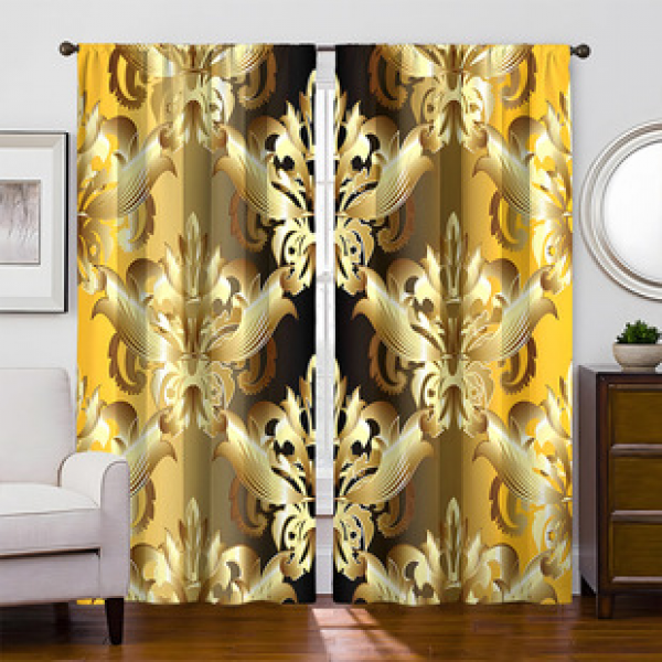 2pcs New Gold Texture Pattern Cross border Manufacturer Supply Living Room Bedroom Digital Printing High Precision Curtains