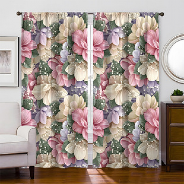 2pcs new floral and green leaf patterns cross-border manufacturer supply, digital printing high-precision curtains for living rooms and bedrooms