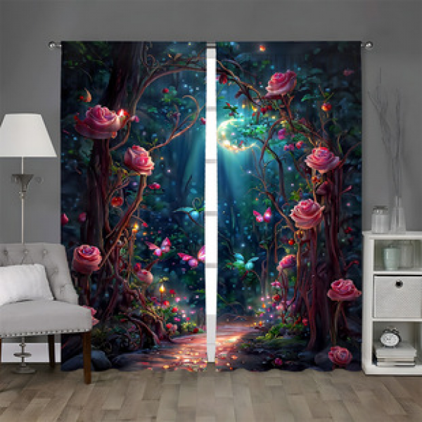 2pcs factory direct sales new rose path fashionable home decoration curtains 3D digital printing double-sided decorative pole window