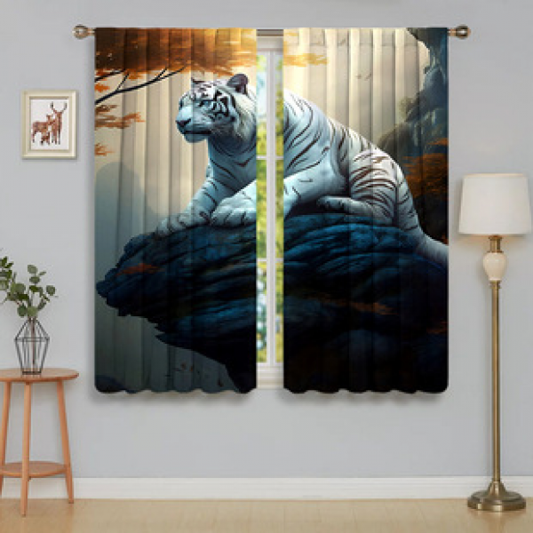 2pcs New Cross border Manufacturer Direct Sales Fashion White Tiger Series Home Decoration Curtains 3D Digital Printing