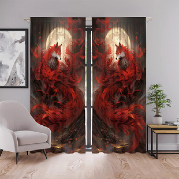 2pcs new manufacturer supplies cross-border Firefox series 3D digital printed fabric curtains and window screens
